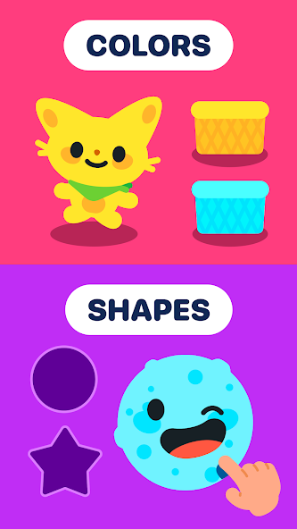 LogicLike colors and shapes lesson categories with cartoon animal and moon characters